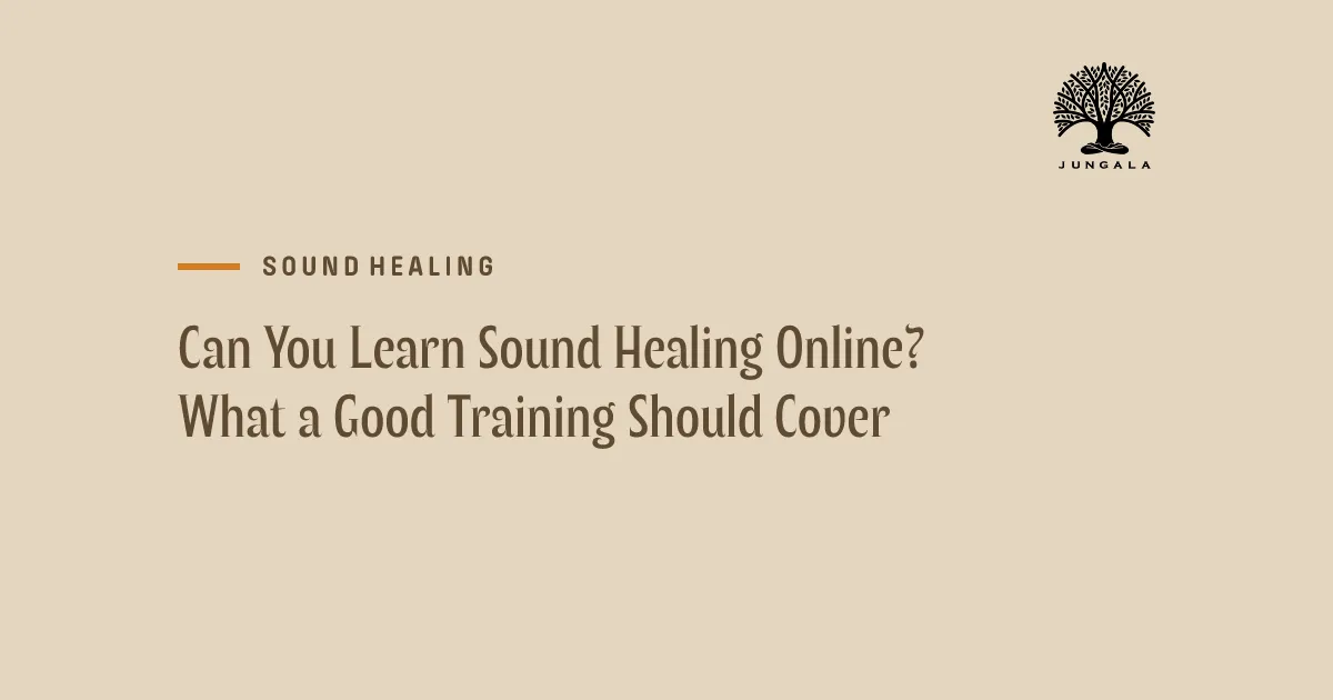 Sand-colored title card with a tree logo and the label Sound healing